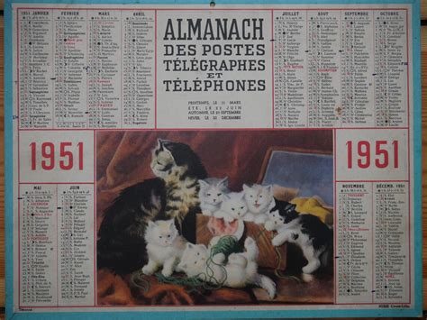 Almanac Of PTT Vintage PTT Calendar 1951 Kittens Etsy