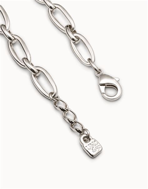 Sterling Silver Plated Medium Sized Oval Link Bracelet With Carabiner