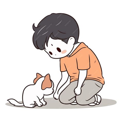 Premium Vector Boy Petting A Dog Isolated On White Background