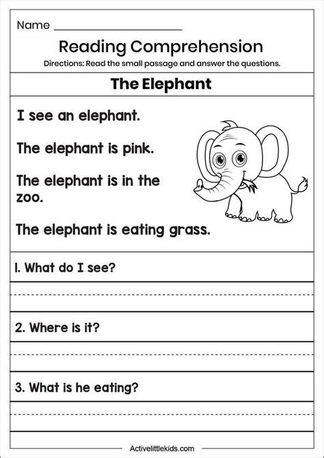 An Elephant Worksheet With The Words Reading Comprehension And The Elephant