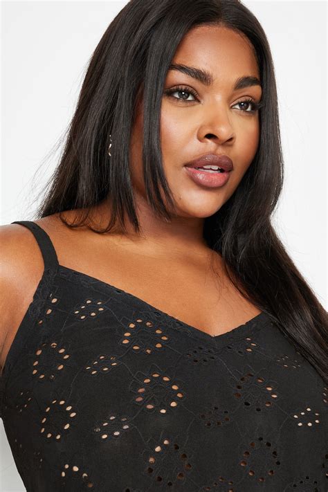 Yours Plus Size Black Broderie Anglaise Swing Cami Top Yours Clothing