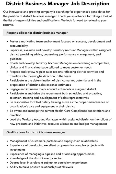 District Business Manager Job Description Velvet Jobs