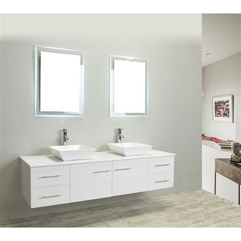 Eviva Totti Wave 60 Inch White Modern Double Sink Bathroom Vanity With