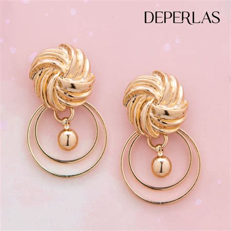 Aretes de chapa de oro de 18k diseño nudo con 2 aros Deperlas