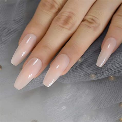 Echiq Nude Extra Long Fake Nails Coffin Full Cover Glossy False Nail