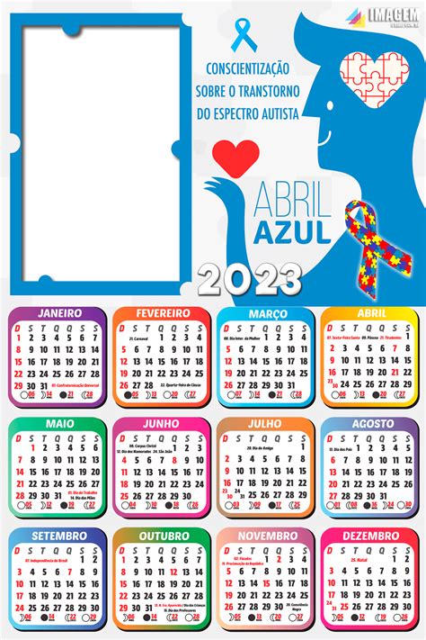 Calendário 2023 Campanha Abril Azul Moldura Png Para Montar Imagem Legal