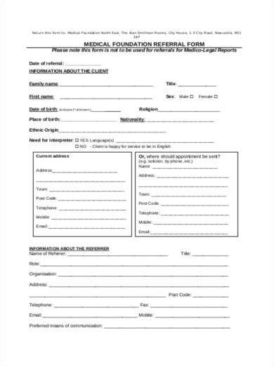 Medical Referral Form 9 Examples Format Pdf