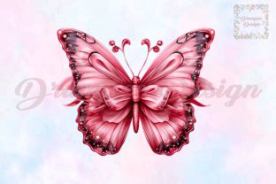 Elegant Pink Ribbon Butterfly Clipart Graphic By Drumpee Design