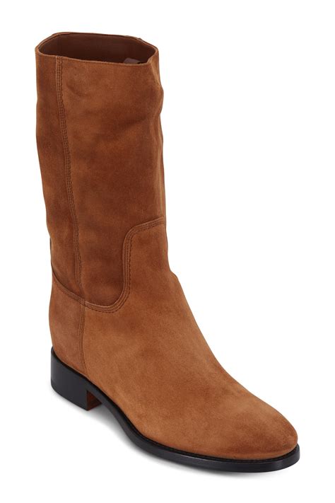 Santoni Hermione Cognac Suede Mid Calf Boot Mitchell Stores