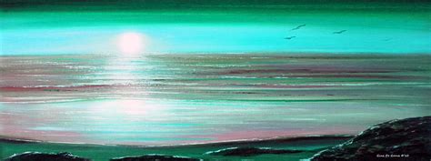 Teal Panoramic Sunset Painting By Gina De Gorna Fine Art America