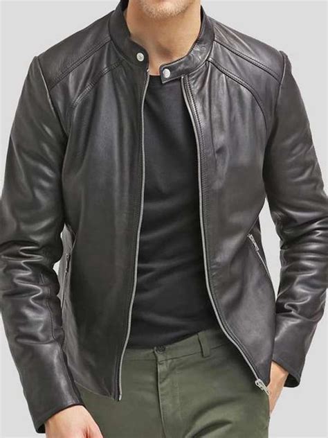 Men Cafe Racer Black Slim Fit Real Leather Jacket New American Jackets