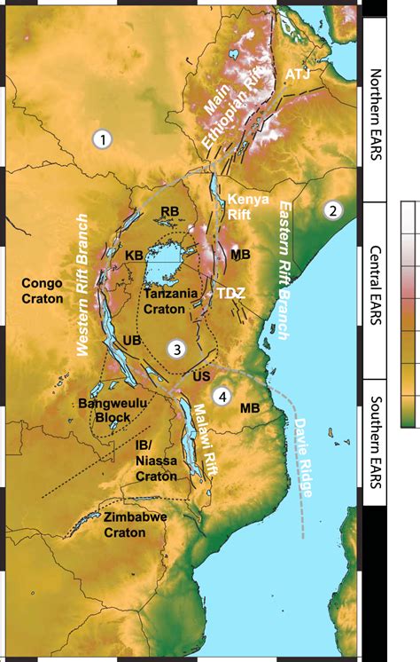 Map Showing Major Tectonic Provinces And Features Of The East African