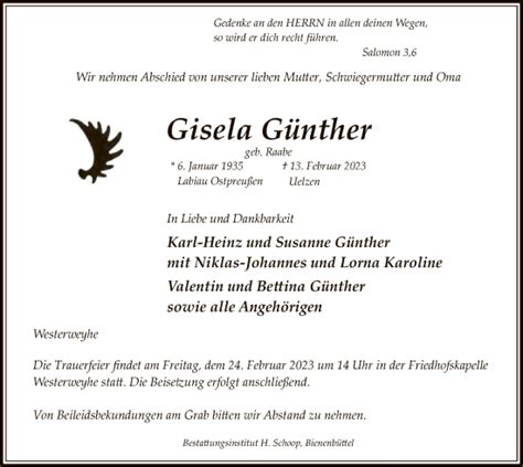 Traueranzeigen Von Gisela G Nther Az Trauer De