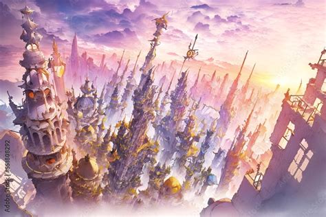 Generative AI Fantasy ruined city Stock イラスト Adobe Stock