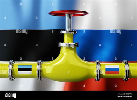 Gas Pipeline Flags Of Estonia And Russia 3D Illustration Stock Photo