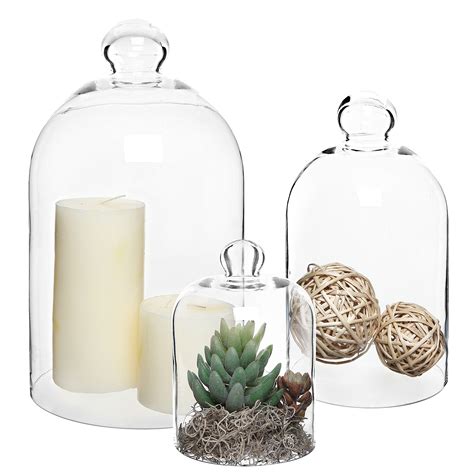 Myt Set Of 3 Decorative Clear Glass Apothecary Cloche Bell Jars