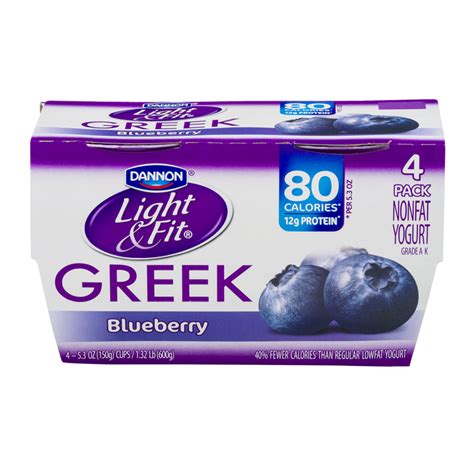 Dannon Light And Fit Greek Nonfat Yogurt Blueberry 53oz Ea 4pk Garden Grocer