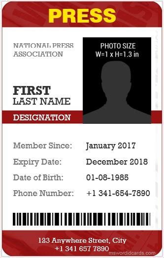 20 Best Press Reporter Id Card Templates Microsoft Word Id Card