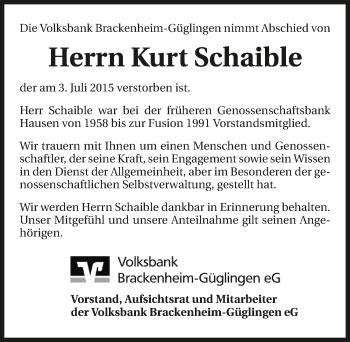 Traueranzeigen Von Kurt Schaible Trauerundgedenken De