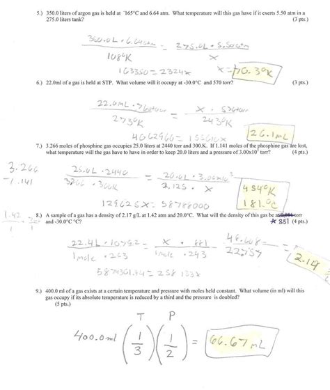 Combined Gas Law Worksheet Key