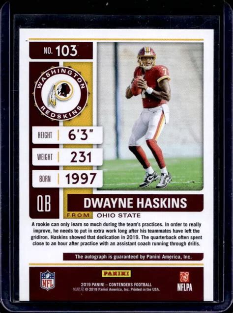 Panini Contenders Dwayne Haskins Rookie Ticket Autograph Auto