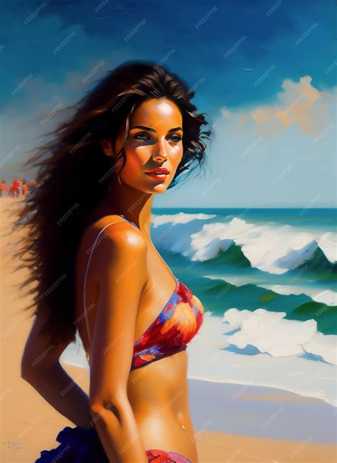 Premium Photo | A painting of a woman on a beach