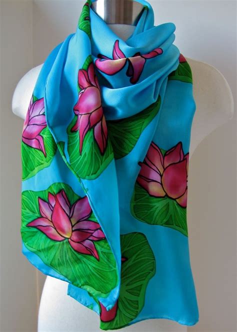 Silk Scarf Hand Painted Lotus Pond Gifts For Her Etsy Hand Painted