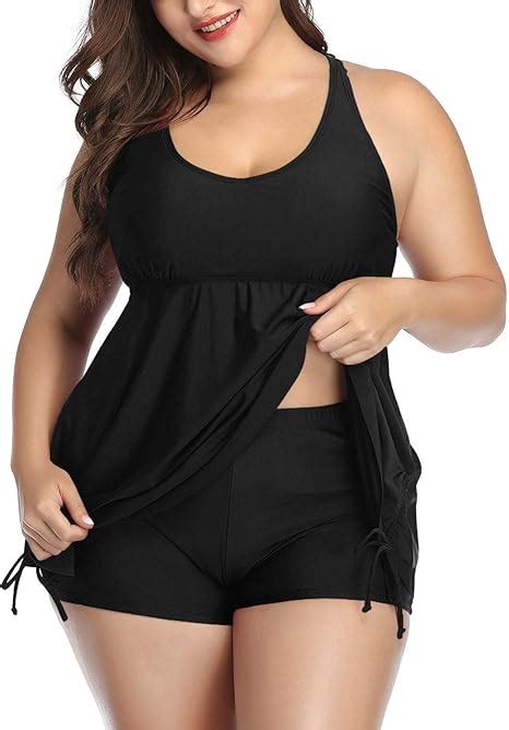 Temptme Damen Tankini Badeanzüge Übergröße Kreuzrücken Zweiteiliger