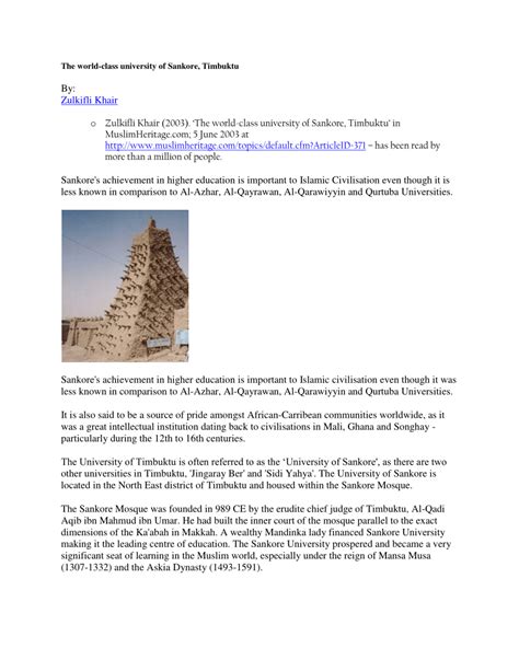 (PDF) The world-class university of Sankore, Timbuktu