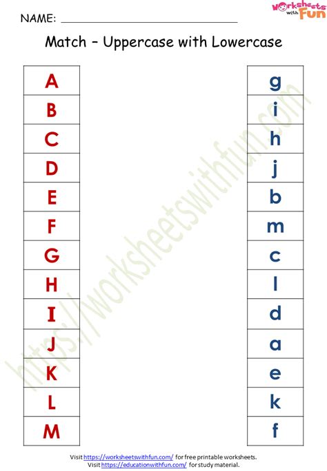 Match Uppercase And Lowercase Letters Worksheets