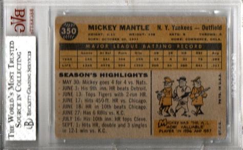 Vintage 1960 Topps 350 Mickey Mantle Graded Card BVG 3 5 Very Good