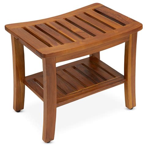 Buy TeakCraft Teak Shower Bench with Shelf 21 Inch, Fully Assembled Teak Wood Shower Stool & Spa ...