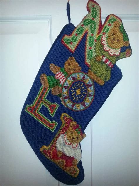 Vintage Needlepoint Christmas Stocking Teddy Bears Noel Etsy