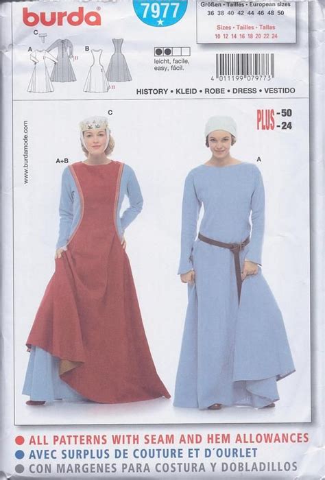 Burda 7977 Misses Women S Medieval Gown And Tabard Renfaire Costume Uncut Sewing Pattern