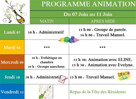 Animations De La Semaine Du Au Juin Ehpad Fondation Grimaud