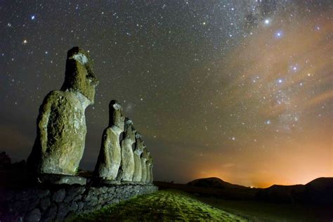 Landscape Night Nature Hills Statue Moonlight Starry Night