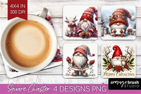 Christmas Gnome Square Coaster Png Graphic By Orange Brush Studio