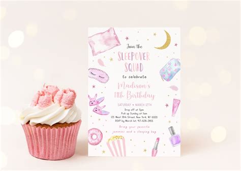 Editable Slumber Party Birthday Invitation Sleepover Birthday Etsy