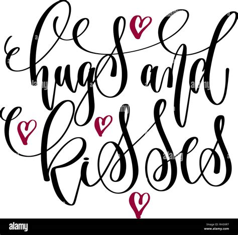 Hugs And Kisses Hand Lettering Text To Valentines Day Design Stock