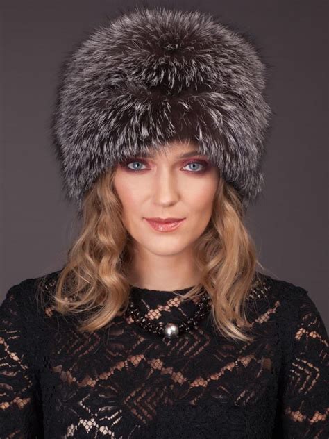 Silver Fox Fur Hat With Leather Inserts And Pom Pom Handmade By Nordfur