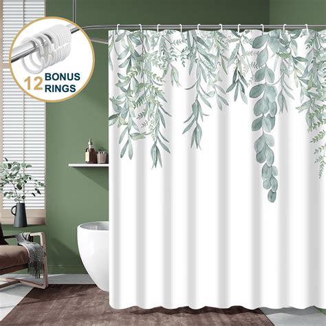 Comfitime Green Shower Curtain With Hooks Mold Mildew Resistant