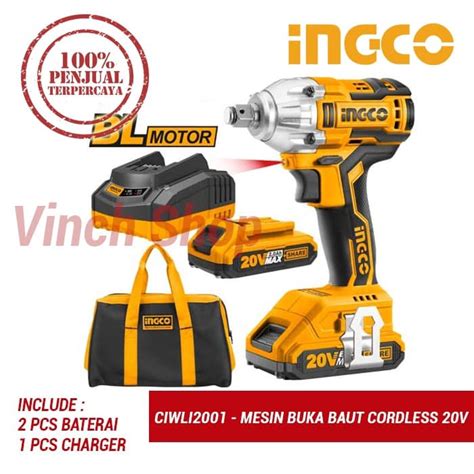 Jual Mesin Buka Baut Cordless 20 V Alat Impact Wrench Ingco Ciwli2001 Shopee Indonesia