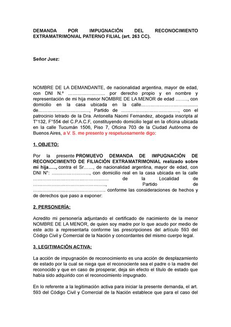 modelo de demanda de impugnacion del reconocimiento d