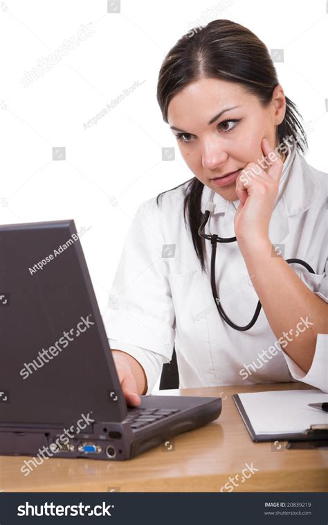 Attractive Brunette Woman Desk Over White Stock Photo Shutterstock