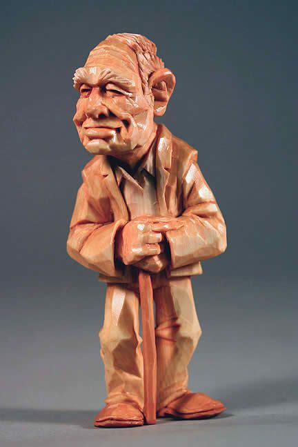 Old Man Stick On His Hand Wood Carving Art Sculpture Wood Carving