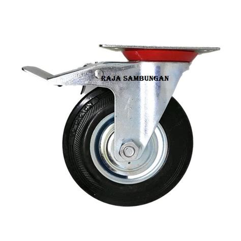 Jual Roda Karet 10 Inch Hidup Rem Rubber Wheel Troly Heavy Duty Trolly