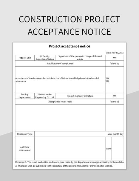 Construction Project Acceptance Notice Excel Template And Google Sheets