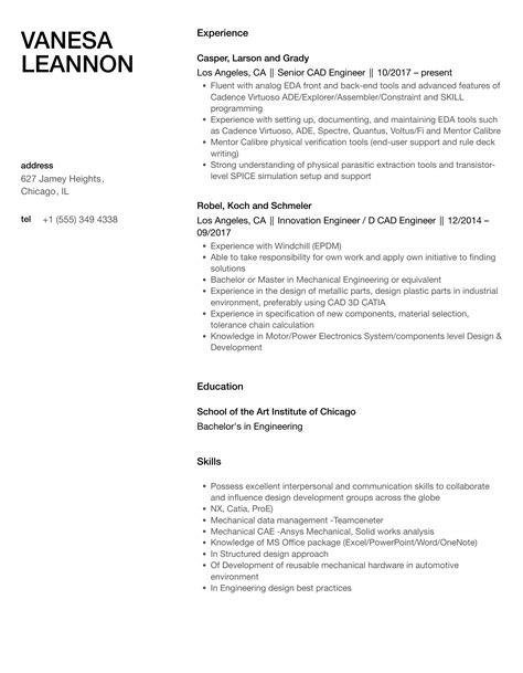 Cad Engineer Resume Samples Velvet Jobs