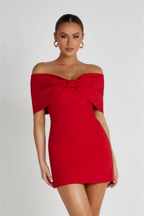 Gwyneth Off Shoulder Bow Mini Dress Red Red Mini Dress Ladies Mini