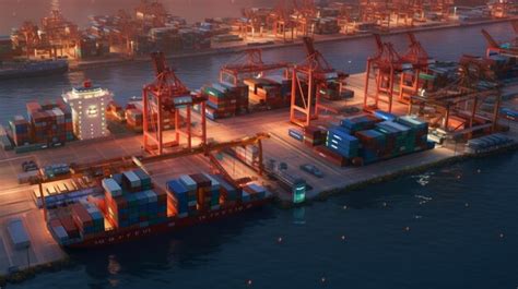 Premium Ai Image A Container Ship Is Docked At A Port At Night